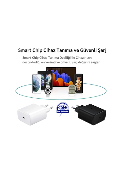 Galaxy A14 5G Uyumlu 45W Super Hızlı Type-C Şarj Cihazı Adaptör - İthalatçı Garantili - Beyaz