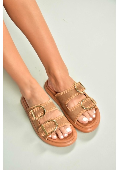 Fox Shoes U267146202 Taba Süet Kadın Terlik Taba-süet