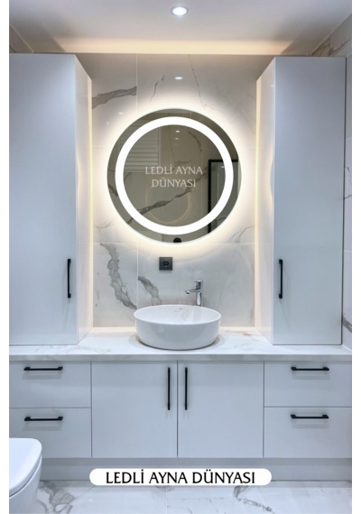 Ledliaynadünyası 60 Cm Beyaz Ledli Banyo Antre Makyaj Aynası Beyaz - Gümüş