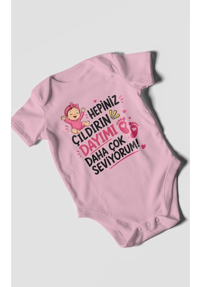 Morivokids Dayıya Özel Kısa Kollu Bebek Body %100 Pamuk Zbn193-kk Koyu Pembe