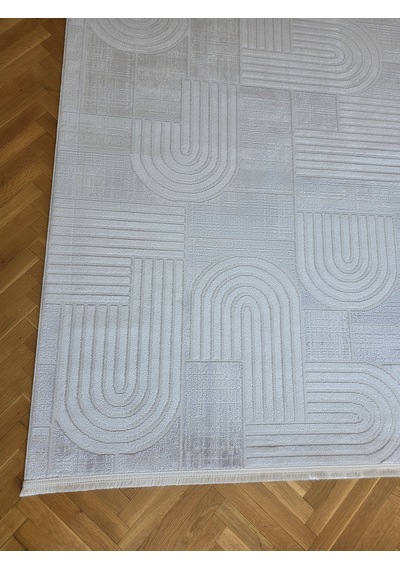 Elvey Home London Krem Gri Dekoratif Bambu Akrilik Yumuşak Modern Özel Ölçü Koridor Oturma Çocuk Odası Halısı 004-krem/gri