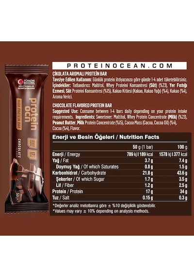 Proteinocean Çikolata Aromalı Protein Bar 50 G 2 Adet