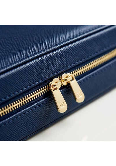 Takı Kutusu Düzenleyici Seyahat Çantası Kolye Yüzük Küpe Organizer Deri Lacivert 22cmx17cm