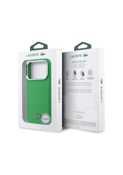 Apple iPhone 17 Pro Kılıf Lacoste Lisanslı M-safe Uyumlu Pvc Pike Desenli İkonik Timsah Logolu Kapak Yeşil