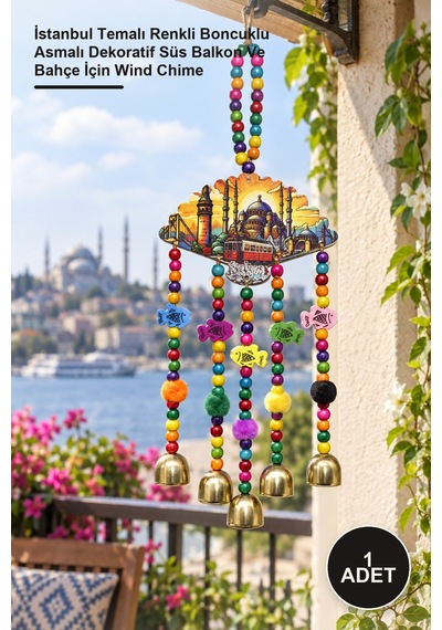 1 Adet Rüzgar Çanı İstanbul Temalı Renkli Boncuklu Asmalı Dekoratif Süs Balkon Ve Bahçe İçin Wind Chime