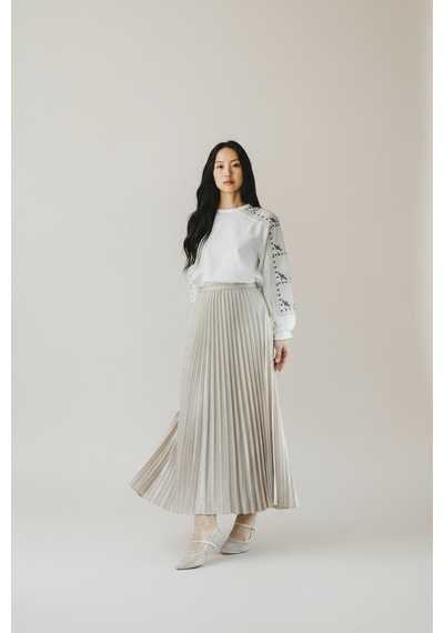 Eren Style Pileli Pamuklu Dokuma Viskon Kışlık Etek 95 Cm - 38-48 Krem