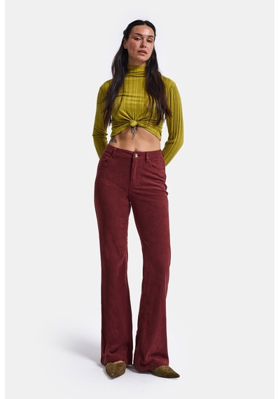 Kadın Bordo Flare Fit Velvet Kadife Kumaş Pantolon