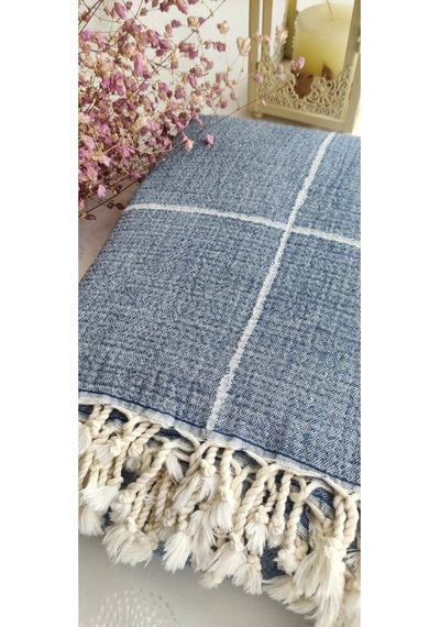 Çizgili Çift Kişilik Organik Müslin Pike 185x220cm Oeko-tex Standard 100 Sertifikalı İndigo200 Diğer