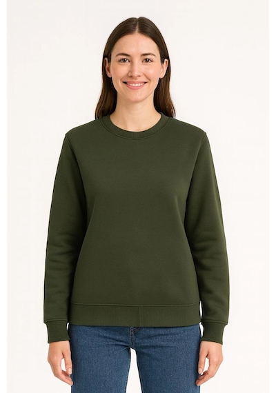 Primemagazam Kadın 3 İplik Pamuklu Düz Bisiklet Yaka Sweatshirt - Haki Çeşitli