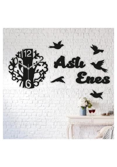 Kişiye Özel Modern Kuşlu Saat+isim Bildirin