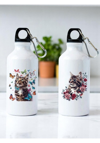 Kedi Temalı 2'li Matara Suluk Beyaz