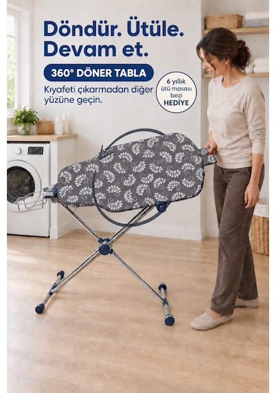 Ceraware Nero Air 360 Premium Ütü Masası 360 Döner Tabla, Hafif Ve Stabil Tasarım Gri