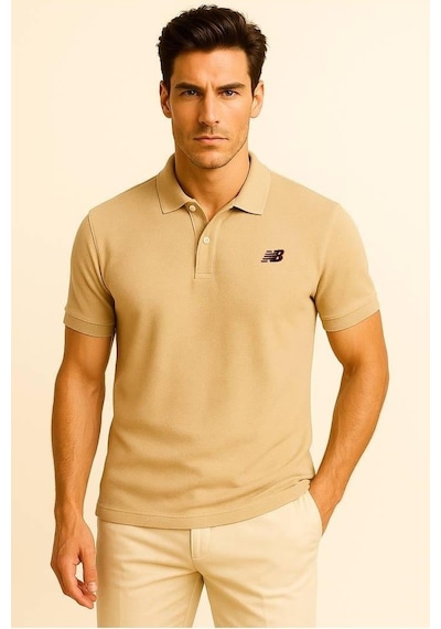 New Balance Bej Classic Basic Logo Polo Yaka Pike Tişört Mnt3415-mop Bej