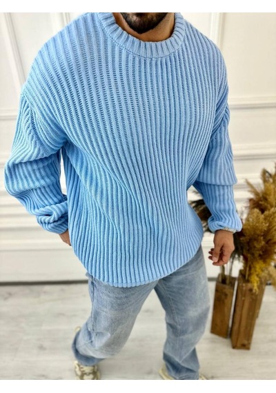 Elku Moda Oversize Kazak Bol Kesim Tüylenmeyen Salaş Triko Kazak Mavi