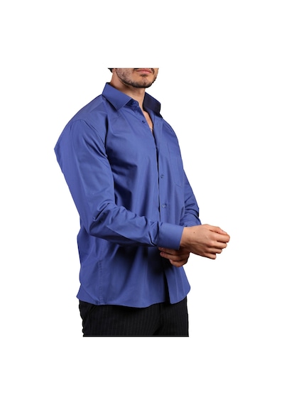 Dicotto Saks Mavi Büyük Beden Rahat Kesim Cepli Uzun Kol Regular Fit Erkek Gömlek - 150-28 001