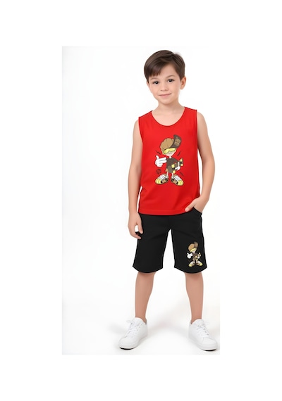 Fyk Kids Erkek Çocuk Baskılı Sıfır Kol Kaykay Alt-üst Takım Kırmızı