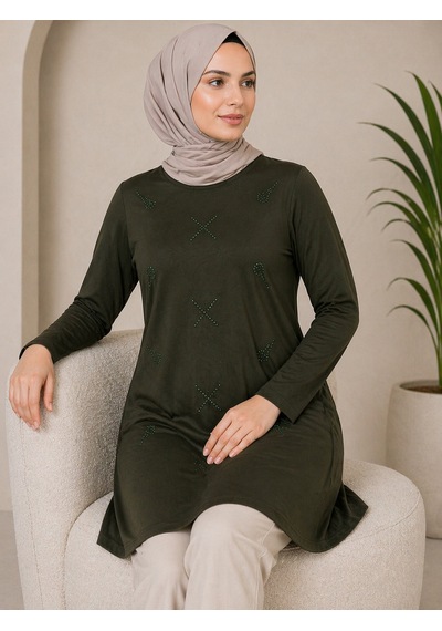 Mutlu City Orta Taş Ve Üzeri Anne Penye Tunik 30644 Haki