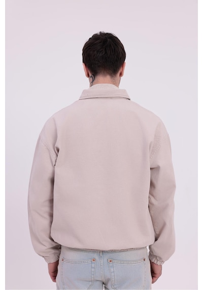 Erkek Gabardin Kumaş Fermuarlı Oversize Beli Lastikli Mevsimlik Ceket-265 Bej