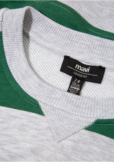Mavi - Çizgili Baskılı Yeşil Sweatshirt 6s10170-71697 Yeşil