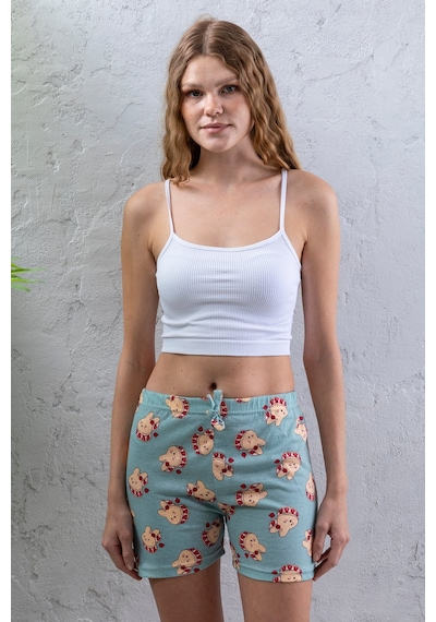 Giysa Kadın Beli Lastikli Desenli Şort Pijama Altı Soluk Mavi - 2027 Açık Mavi Giysa Kadın Beli Lastikli Desenli Şort Pijama Altı Soluk Mavi - 2027 Açık Mavi