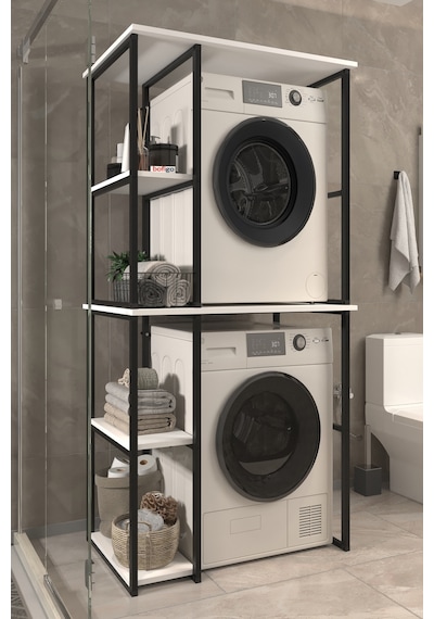 Bofigo Çamaşır Makinesi Dolabı Kurutma Makinesi Dolabı Metal Banyo Dolabı Mısra Beyaz