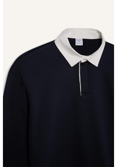 DeFacto Boxy Fit Polo Yaka Basic Düz Sweatshirt E6523AX24WNNV82 Lacivert