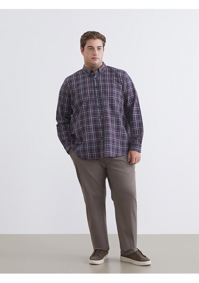 Lcwaıkıkı Classic Bordo Büyük Beden Regular Fit Uzun Kollu Ekose Gabardin Erkek Gömlek