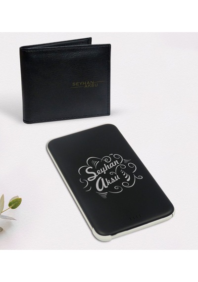 Kişiye Özel Isimli Siyah Cüzdan Ve 5.000 Mah Powerbank Set (512122252)