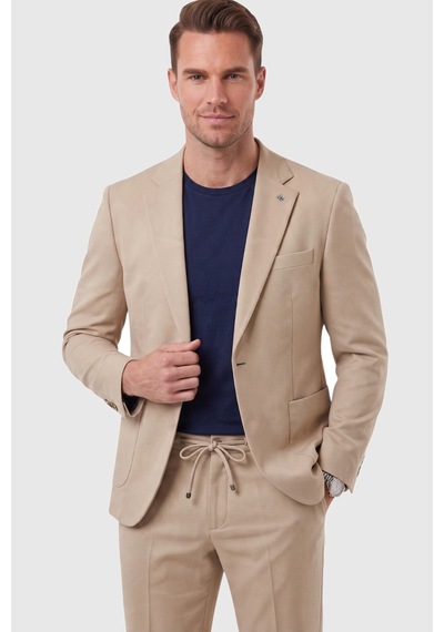 Deepsea Bej Premium Çizgi Dokulu Slim Fit Likralı 2 Li Erkek Takım Elbise 2600821