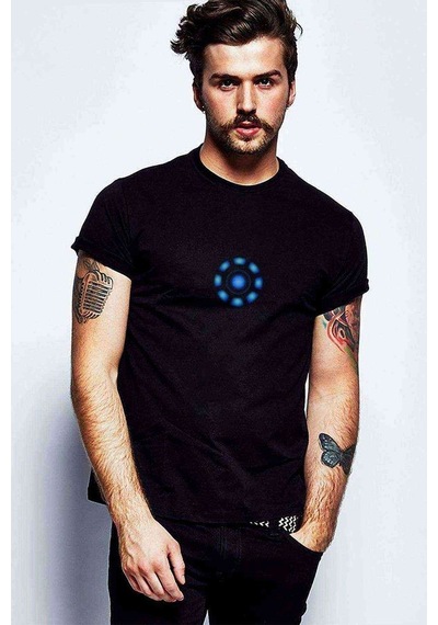 Ironman Arc Reactor Baskılı Siyah Erkek Tshirt