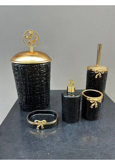 Lux Siyah Cam Yuvarlak Banyo Set Gold