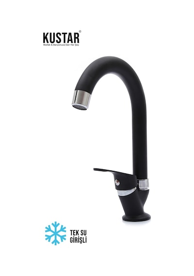 Kustar Tek Su Girişli Mat Siyah Mix Lavabo Bataryası Aç Kapa Musluk