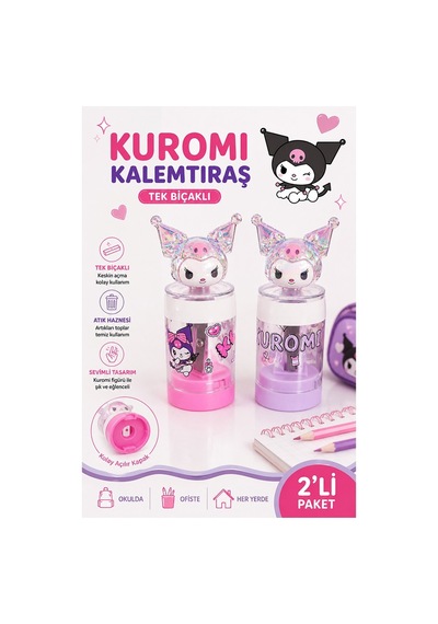 Kuromi Kalemtraş 2 Li Kuromi Figürlü Hazneli Tek Bıçaklı Kalem Açacağı Sevimli Plastik Kalem Traş Çöp Hazneli