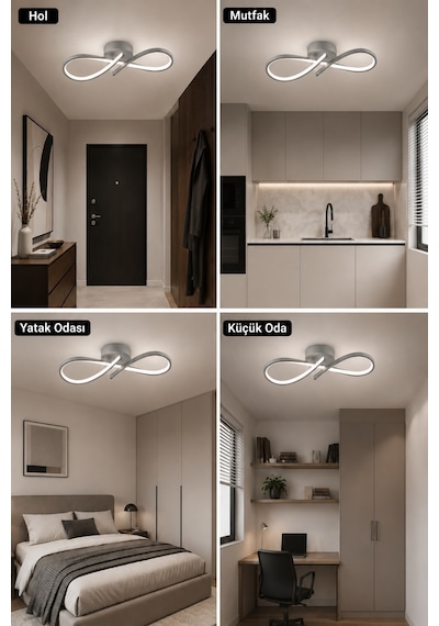 AvizeGO Hena Led Plafonyer Avize Beyaz Işık Gri