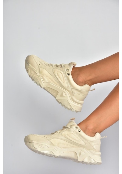 Fox Shoes V312611809 Bej Kalın Tabanlı Spor Ayakkabı Sneakers Bej-suni Deri