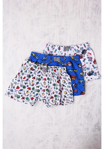 Gümüş 3'lü Erkek Çocuk Karışık Desenli Boxer Gri-kırmızı-mavi
