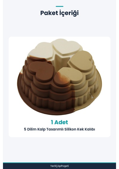 5 Dilim Kalp Tasarımlı Silikon Kek Kalıbı 21 Cm Kahverengi - Beyaz
