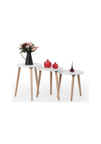 Zigon Sehpa / Üçlü Sehpa / Servis Sehpası /dekoratif Sehpa / Floara Ring Beyaz