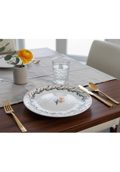 Grandora Zarif Yeşil Desenli 6'lı 20 Cm Pasta, Tatlı Ve Sunum Tabağı, Modern Şık Kaliteli Pasta Tabağı Beyaz