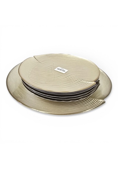 Sudedi Home Gold Renk Cam Pasta Tabağı Seti 6 Lı 19 Cm Sunum Tepsili Servis Seti Altın