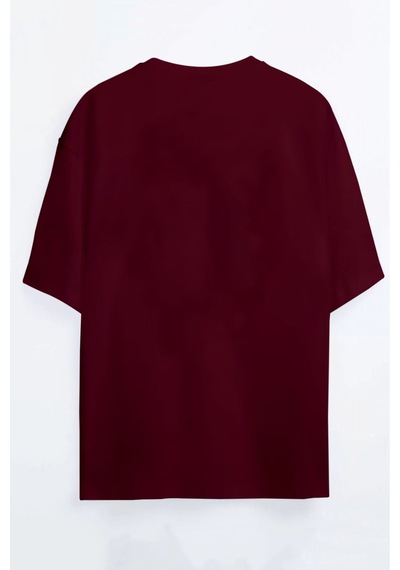 Yıldızlı Gece Tablosu Unisex Siyah Beyaz Oversize T-shirt Bordo