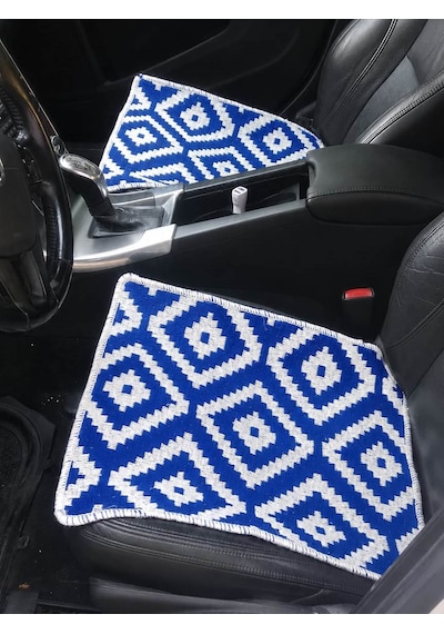 Efe Minder Oto Koltuk Kilim Seti - 3 Parça Takım - Çift Taraflı Mavi Beyaz-siyah Beyaz 1