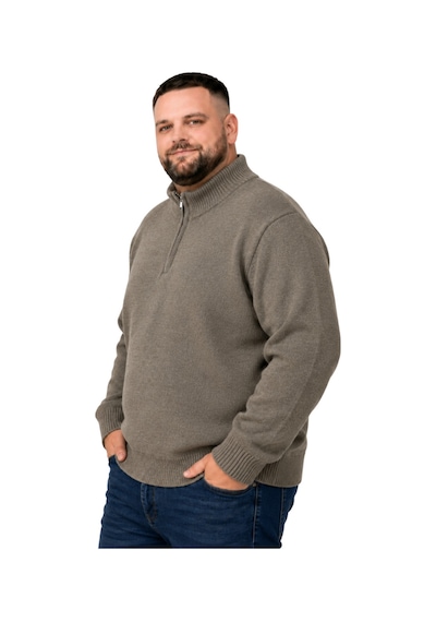 Battalmoda Erkek Büyük Beden Vizon Hattush Fermuarlı Dik Yaka Triko Kazak 3xl-4xl-5xl-6xl
