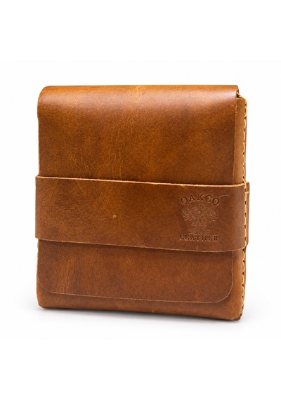Oakco Leather El Dikişi Taba Kapaklı Deri Cüzdan Açık Kahverengi - Taba