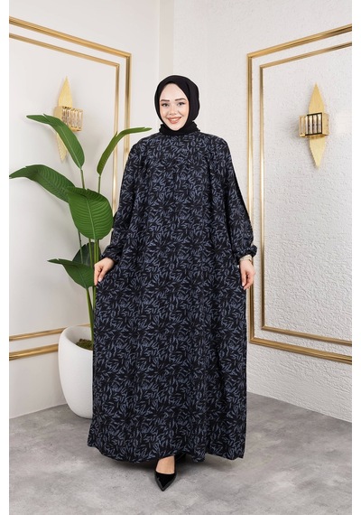 Nevayla Moda Robalı Desenli Viskon Elbise - Gri / E0126 Gri