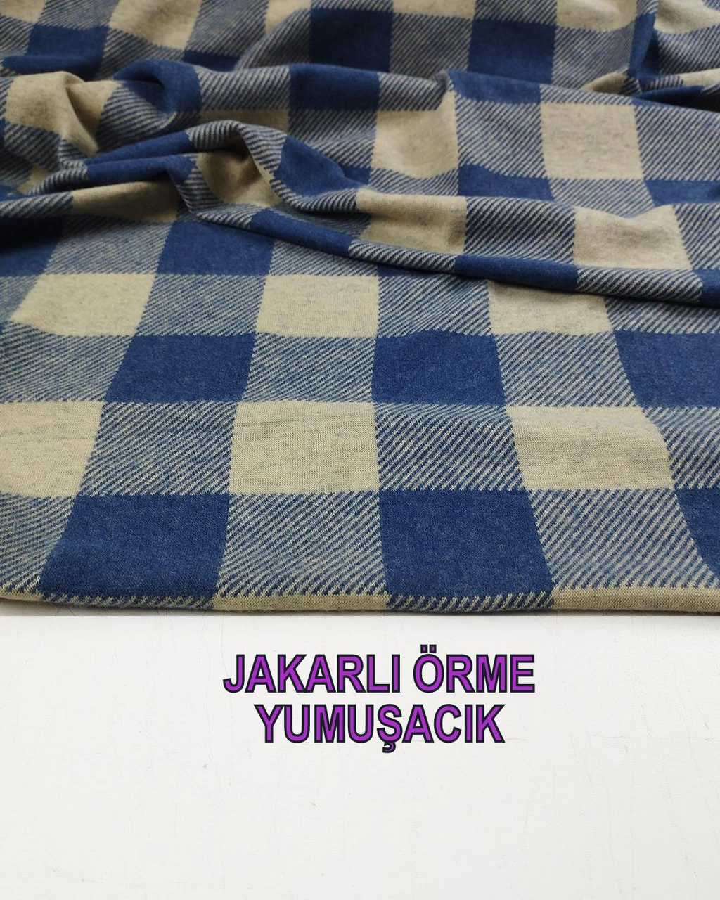 Jakarlı Örme Krem Mavi Renklerdeen: 140 Cm-3104 Renkli