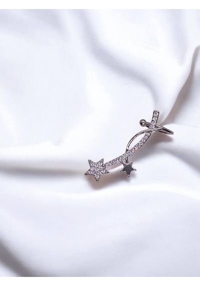 Yıldız Desenli Silver Earcuff Küpe Gümüş