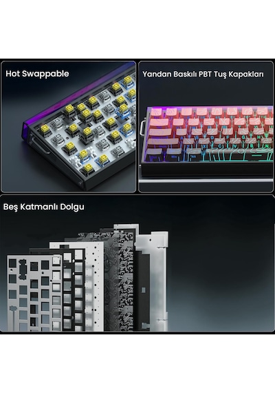 Aula Hero 68 He Manyetik Klavye Rapid Trigger Dragon King Switch 8000hz Rgb Neon Tkl Hot Swap Oyuncu Klavyesi Kırmızı