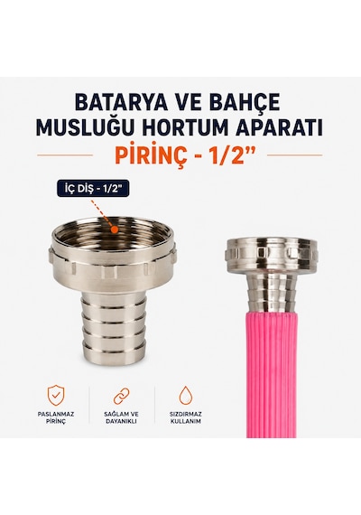 Pirinç Rekor 1/2 Set İç Dişli Dış Dişli Batarya Uyumlu Hortum Bağlantı Rekoru
