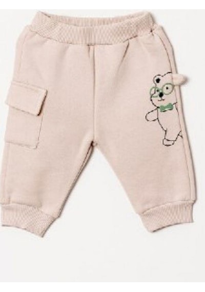 Zekids Erkek Bebek 3 İplik Kalın Ayıcık Desenli Eşofman Takım-14910 Taş